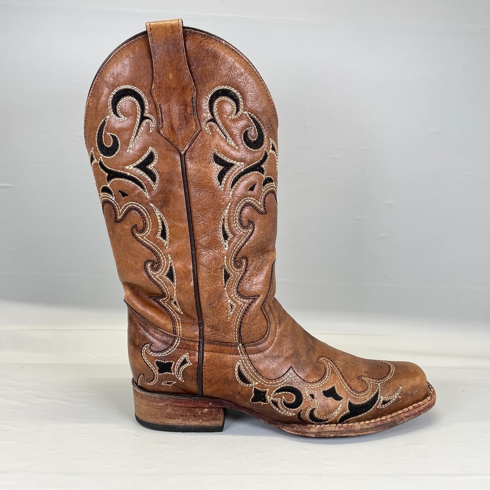 Circle G Western Boots Womens Size 9.5 M Brown Leather Embroidered Square Toe